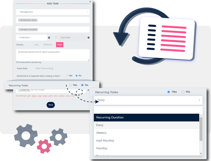 A screenshot of a Recurring Task Management from Task Tracker Dashboard