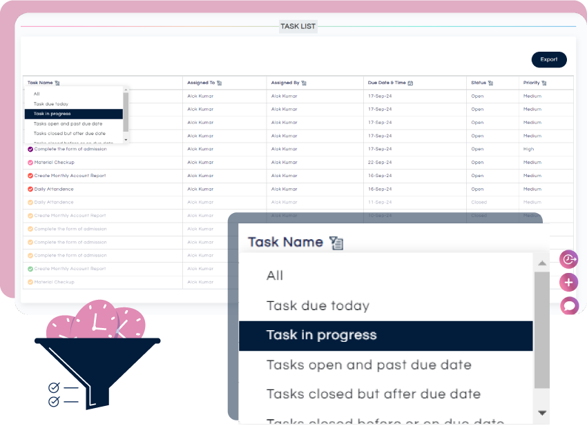 A screenshot of a Task List from Desktop and Mobile screen of Task Tracker Dashboard